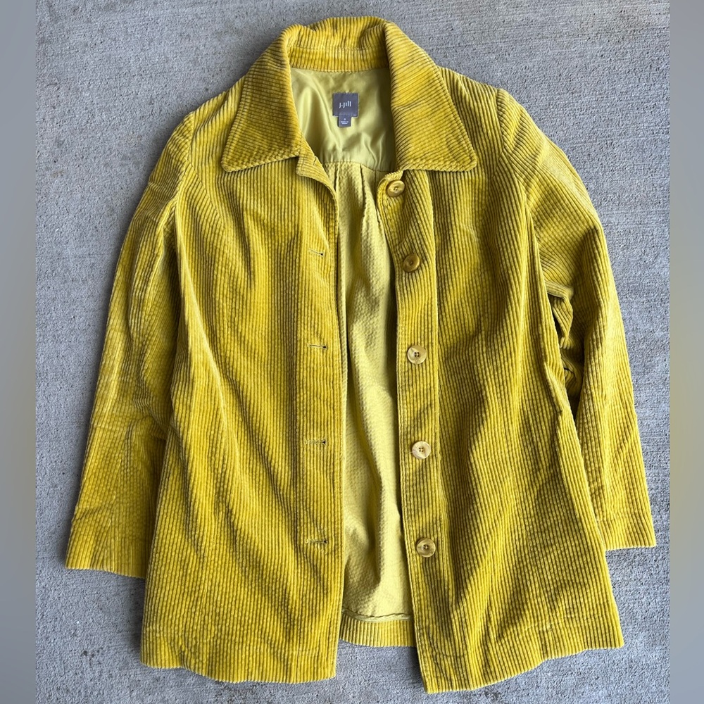 Vintage 90s J.Jill yellow green corduroy button down long sleeve jacket top